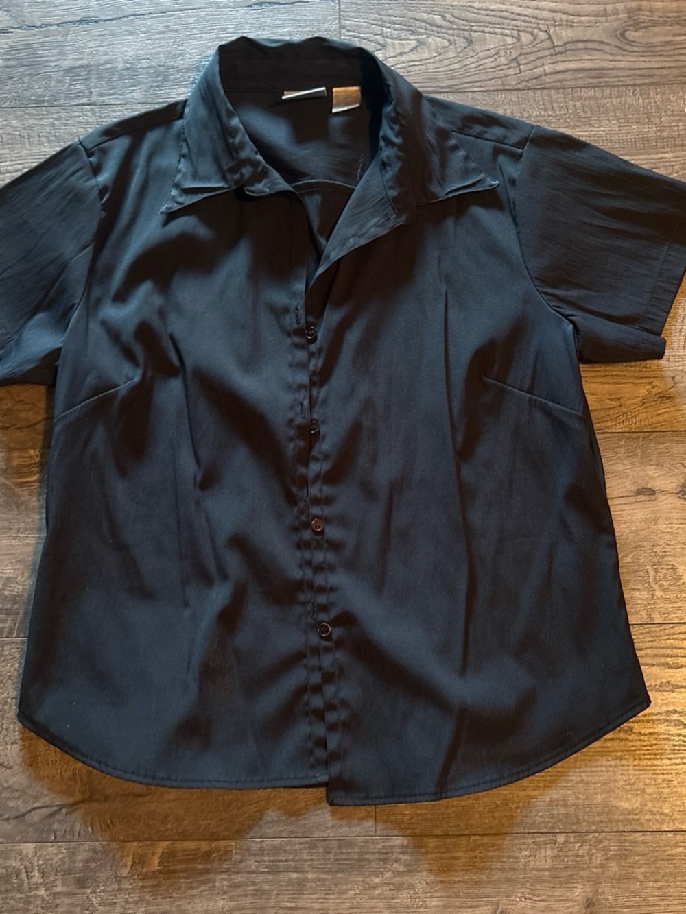 Women's Black Short-Sleeve Button Blouse